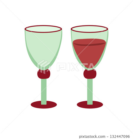 Wine glasses vector illustration. Elegant goblets, empty and with red wine isolated on white background. Festive drinkware for Christmas dinner, New Year party, romantic events in flat minimal style Wine glasses vector illustration. Elegant goblets, empty and with red wine isolated on white background. Festive drinkware for Christmas dinner, New Year party, romantic events in flat minimal style 132447096