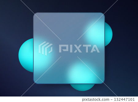 Dark glass style UI with glowing turquoise spheres and subtle blur is suitable for tech or crypto visualizations. 132447101