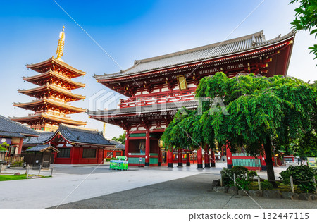 Sensoji Temple Hozomon and Five-Storied Pagoda Morning View 132447115