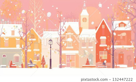 冬日街道和城市燈光沐浴在夕陽下 132447222