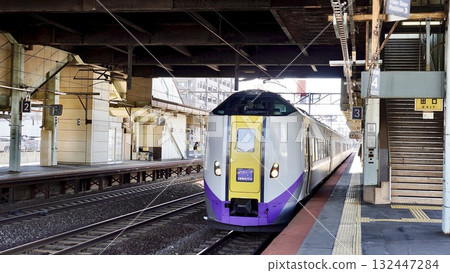 Hokuto express train entering Tomakomai Station in Hokkaido Hokuto express train entering Tomakomai Station in Hokkaido 132447284