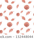 Seamless pattern with plastic or metal rose head and leaves. Watercolor illustrations isolated on white background for design, decor, textile, fabric 132448044