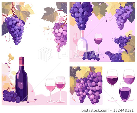可愛的葡萄酒插圖集 132448181
