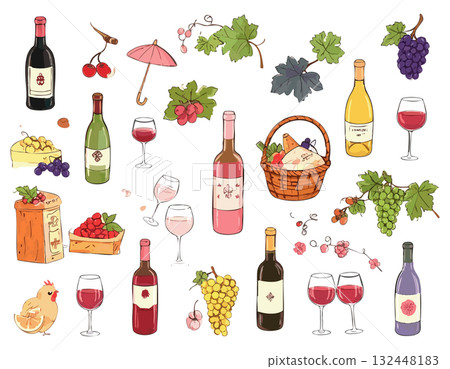 可愛的葡萄酒插圖集 132448183