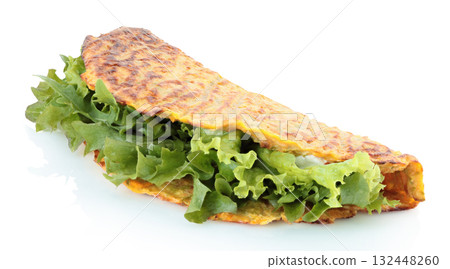 Fresh vegetable taco filled with greens, isolated on a transparent background Fresh vegetable taco filled with greens, isolated on a transparent background 132448260
