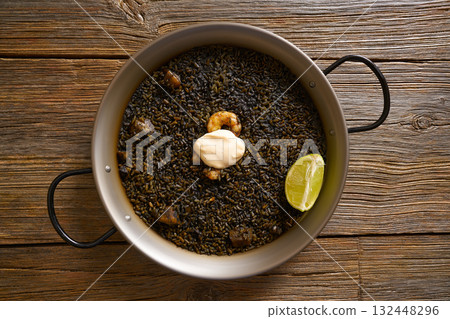 Black rice Paella recipe for two from Spain 132448296