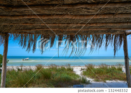 Holbox Island beach hut palapa in Mexico 132448332