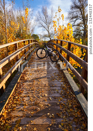 Autumn sunset bike on bridge Parque de Turia 132448357