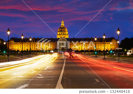 Les Invalides sunset facade in Paris France 132448418