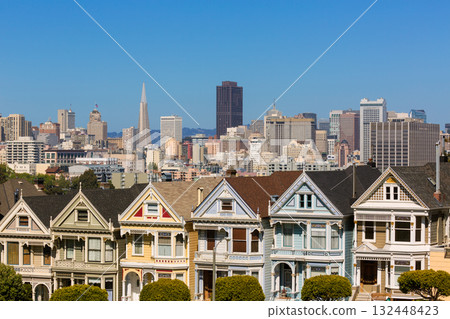 San Francisco Victorian houses in Alamo Square California 132448423