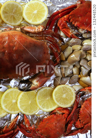 Crabs tellin clams and lemon seafood Crabs tellin clams and lemon seafood 132448520