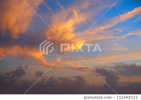 Sunset sky with orange golden clouds Sunset sky with orange golden clouds 132448521