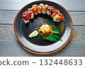 Rice Maki Sushi with salmon and tuna 132448633