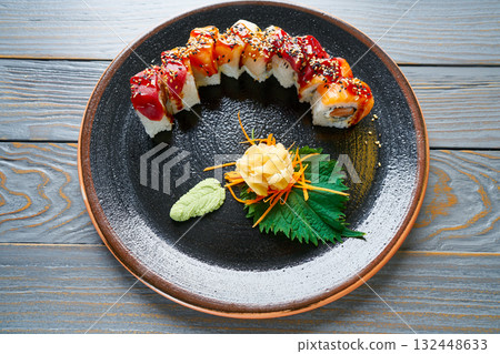 Rice Maki Sushi with salmon and tuna Rice Maki Sushi with salmon and tuna 132448633