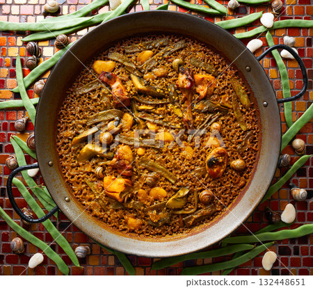 Valencian Paella with chicken and rabbit 132448651