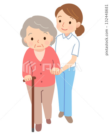 老年人在支持/照顧下行走 老年人在支持/照顧下行走 132448681