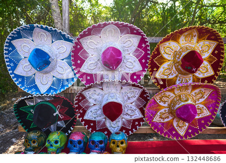 Chichen itza sombrero and skulls Mexico 132448686