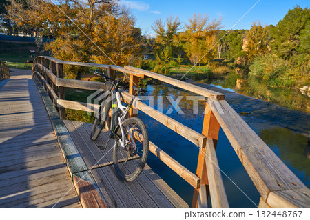 Autumn sunset bike on bridge Parque de Turia 132448767