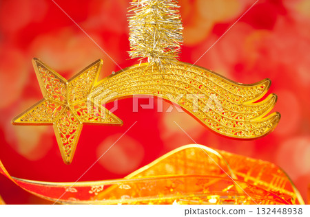 Christmas bethlehem comet gold star on red Christmas bethlehem comet gold star on red 132448938