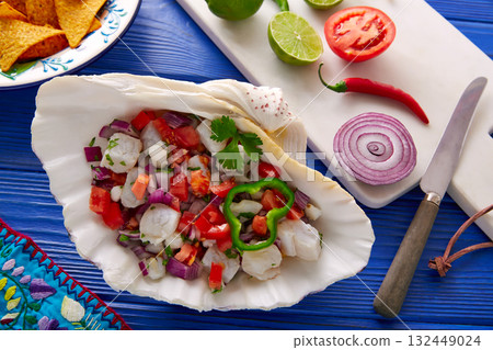 Ceviche Mexican style recipe with nachos Ceviche Mexican style recipe with nachos 132449024