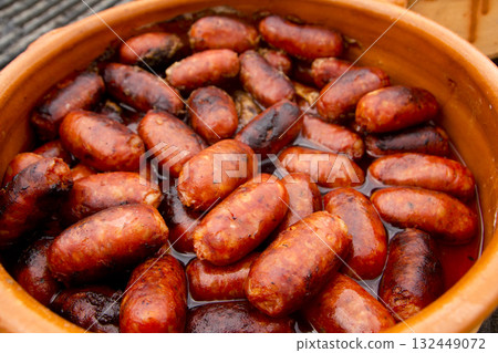 chorizo red sausage Spanish unhealthy food 132449072