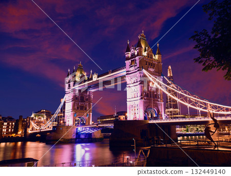 London Tower Bridge sunset on Thames river 132449140
