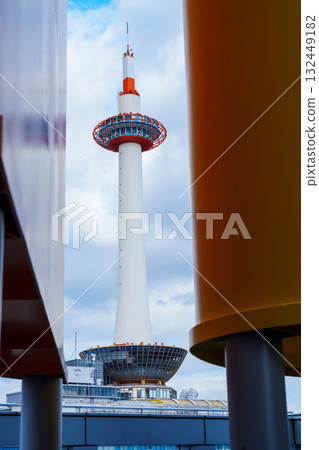 Kyoto Tower seen from Kyoto Station with a beautiful blue sky in the background Kyoto Tower seen from Kyoto Station with a beautiful blue sky in the background 132449182