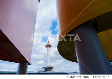 Kyoto Tower seen from Kyoto Station with a beautiful blue sky in the background Kyoto Tower seen from Kyoto Station with a beautiful blue sky in the background 132449183