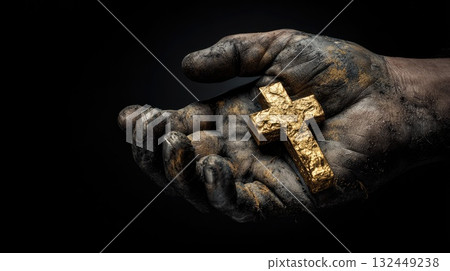 hand holding golden holy cross hand holding golden holy cross 132449238