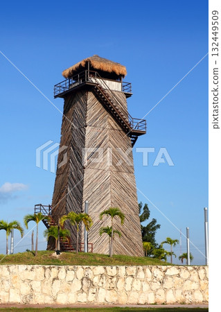 Cancun old airport control tower old wooden 132449509