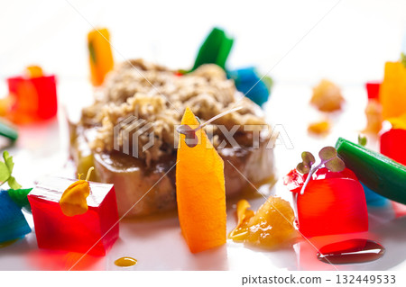 Foie slice grated white truffle and jelly Foie slice grated white truffle and jelly 132449533
