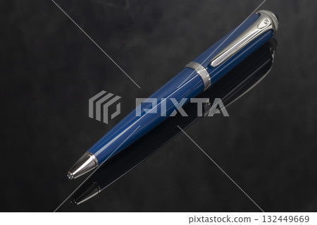 A signature fountain pen on a gray marble background. Gift set. Office decor. 132449669