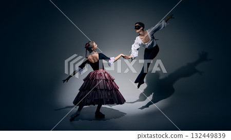 Holding balance. Ballet duet captured in dynamic pose with emotional precision. 132449839
