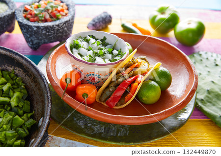 Nopal taco mexican food with chili pepper 132449870