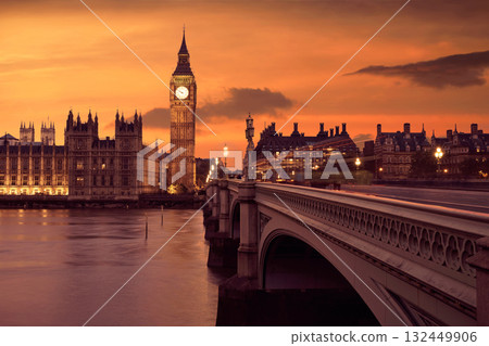 Big Ben Clock Tower London at Thames River Big Ben Clock Tower London at Thames River 132449906