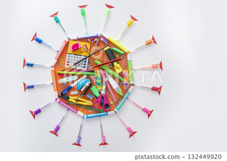 COVID-19 Coronavirus education concept with school supplies 132449920