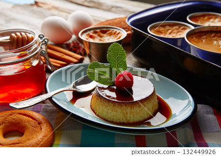 Custard Creme Caramel Flan dessert bain marie Custard Creme Caramel Flan dessert bain marie 132449926