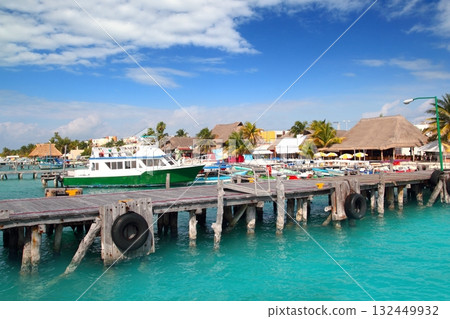Isla Mujeres island dock port pier colorful Mexico Isla Mujeres island dock port pier colorful Mexico 132449932