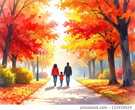 Autumnal leaves lined with trees 132450024