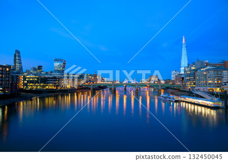 London skyline sunset on Thames river London skyline sunset on Thames river 132450045