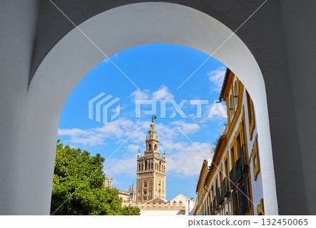 Seville cathedral Giralda tower from Alcazar 132450065