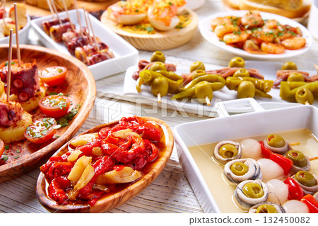 Tapas mix and pinchos food from Spain 132450082
