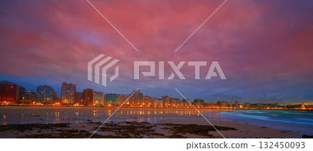 Gijon skyline sunset in San Lorenzo beach Asturias 132450093