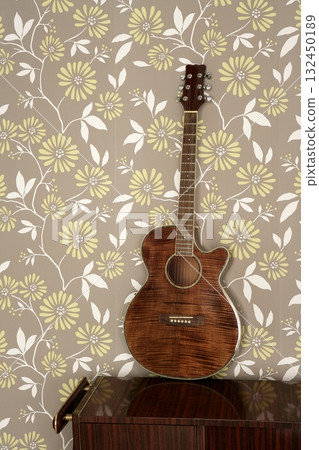 acoustic guitar retro on vintage 60s wallpaper acoustic guitar retro on vintage 60s wallpaper 132450189