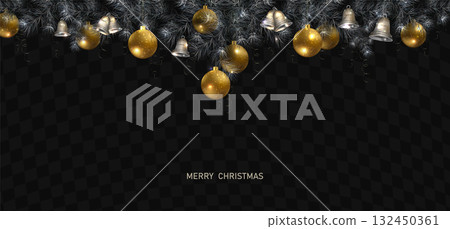 Merry Christmas 2026. Isolated garland with bells and Christmas toys 132450361