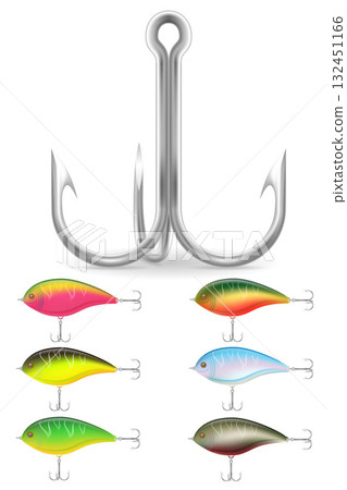 wobbler and triple hook for fishing cartoon stock vector illustration 132451166