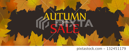 Autumn sale advertising abstract banner vector background with falling bright autumn leaves 132451179