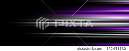 Black abstract background with white and purple dynamic glowing movement and high-speed light effect. 132451180