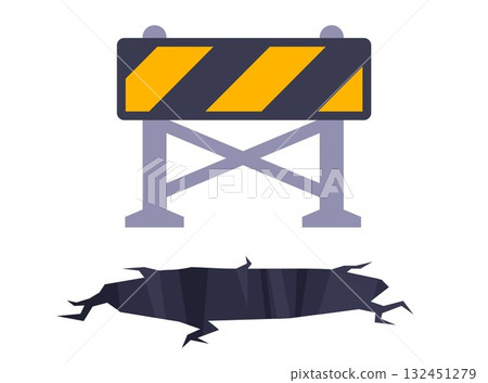 Fencing a pothole in the road. 132451279