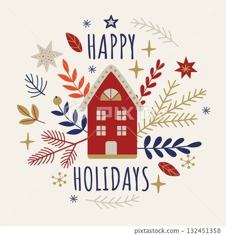 Christmas greeting card with house Christmas greeting card with house 132451358